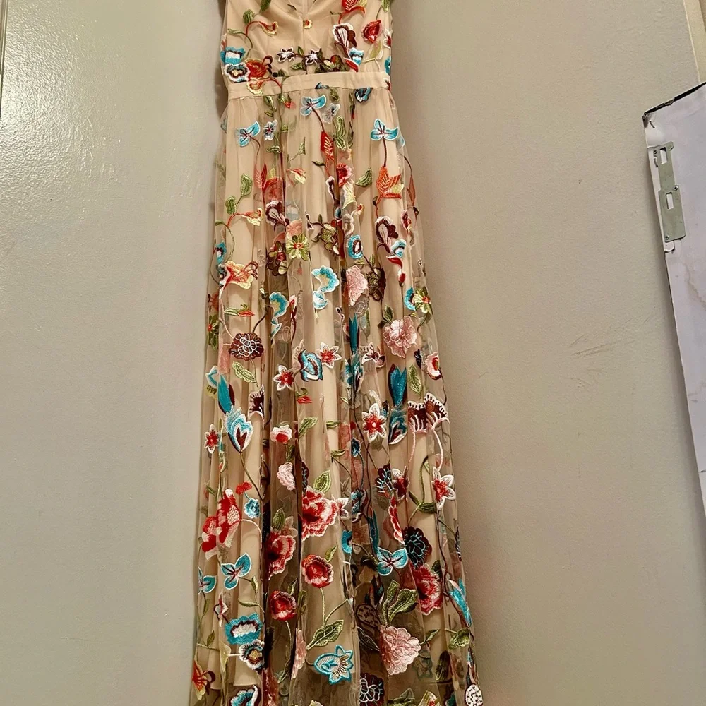 Naked dress. Beige Maxi Dress with Multicolor Floral Embroidery - Picture 7 of 12